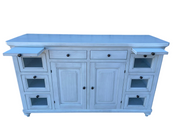 Credenza Giorgia bianca provenzale in noce massello con due sportelli centrali e cassetti laterali in vetro