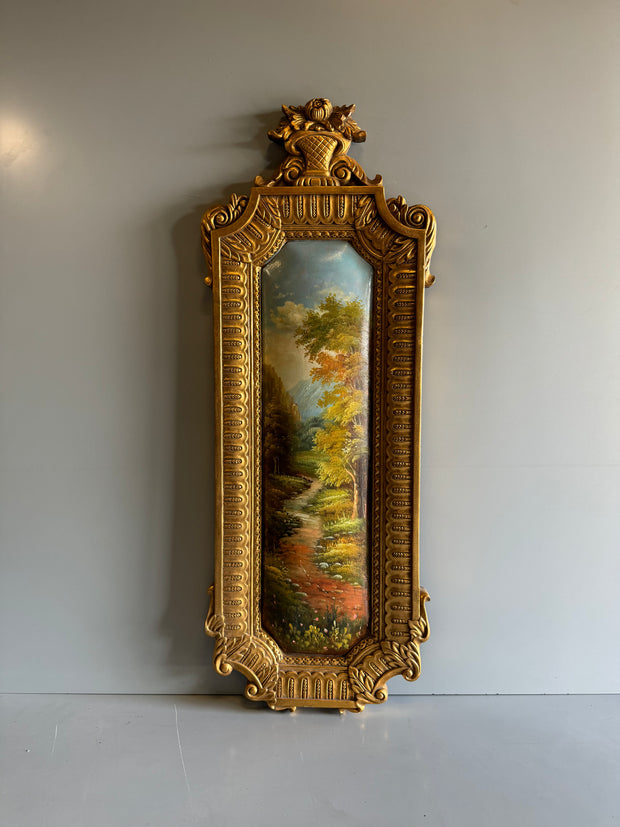 Quadro paesaggio natura verticale con cornice dorata in foglia oro in stile classico – Mobilia60