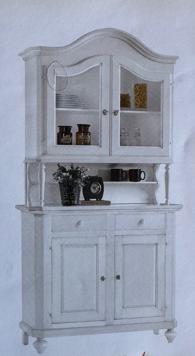 Vetrina Agata in stile arte povera bianca in legno massello con ante in vetro – Mobilia60